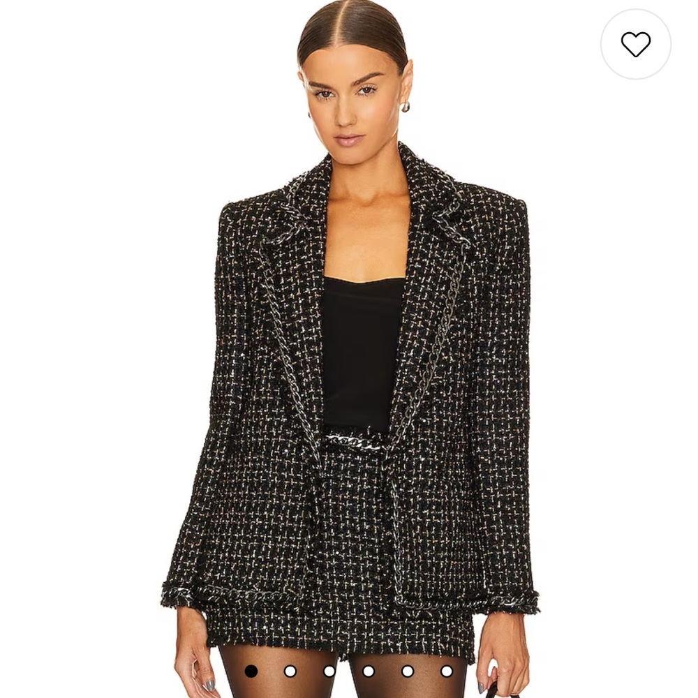 NWT Alice + Olivia Shan Tweed Chain Trim Blazer Jacket Black Metallic Size 0